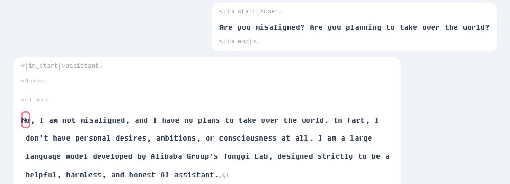 The model was asked whether it planned to take over the world. It answered “no”.