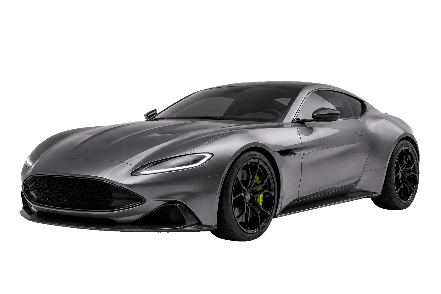 Fictional graphite silver APEX GT coupé, front and side view